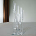 9-Arm Crystal Glass Cluster Candelabra Pedestal Stand 4ft - Square Hurricane Taper Candle Holder Table Centerpiece