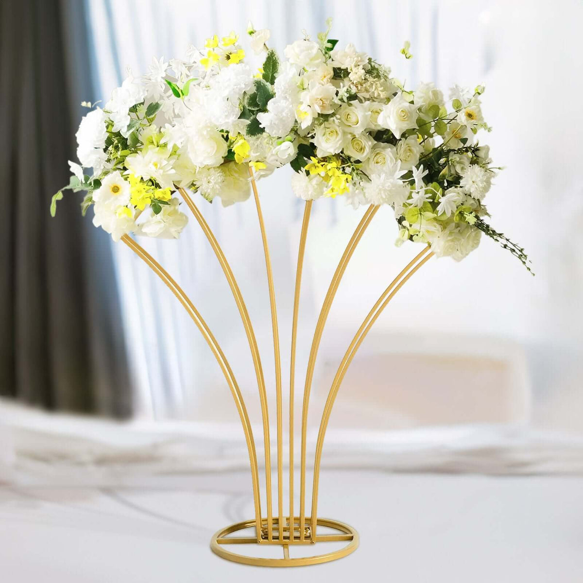 Gold Metal Flower Frame Table Centerpiece 32" Scalloped Fan Shape Design - Wedding Floral Display Stand